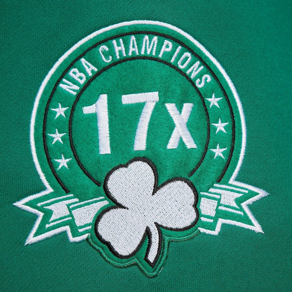 Boston Celtics Chainstitch Applique Vintage Heavyweight Pullover Hoodie Kelly Green - Mitchell & Ness