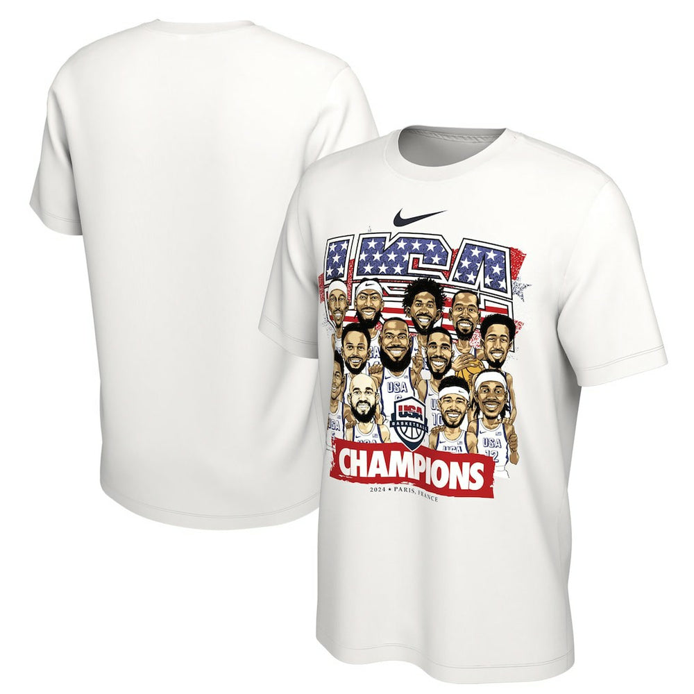 USA Men's Basketball Unisex 2024 Summer Olympics Gold Medal Team Caricature T-Shirt White - Nike outlet