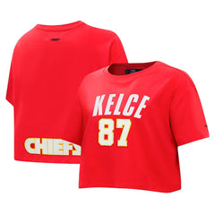 Travis Kelce Kansas City Chiefs Pro Standard Women's Player Name & Number Cropped Boxy T-Shirt - Red T-shirts