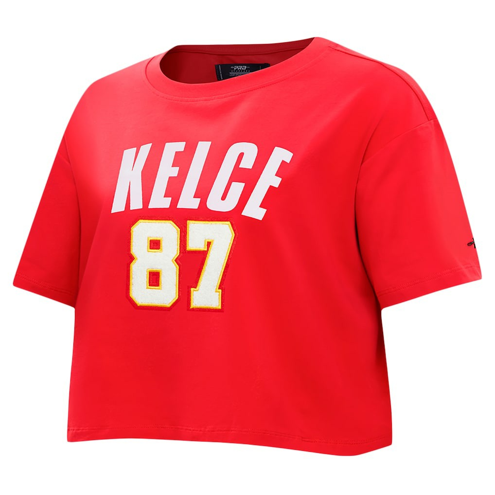 Travis Kelce Kansas City Chiefs Pro Standard Women's Player Name & Number Cropped Boxy T-Shirt - Red T-shirts