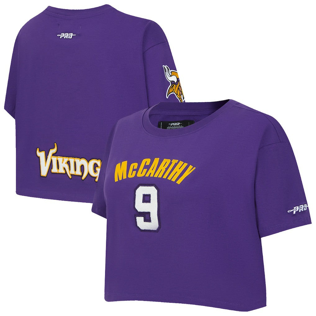 J.J. McCarthy Minnesota Vikings Pro Standard Women's Player Name & Number Cropped Boxy T-Shirt - Purple T-shirts