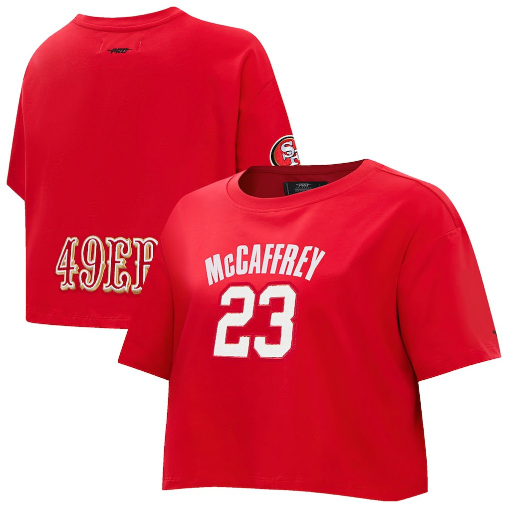 Christian McCaffrey San Francisco 49ers Pro Standard Women's Player Name & Number Cropped Boxy T-Shirt - Scarlet T-shirts