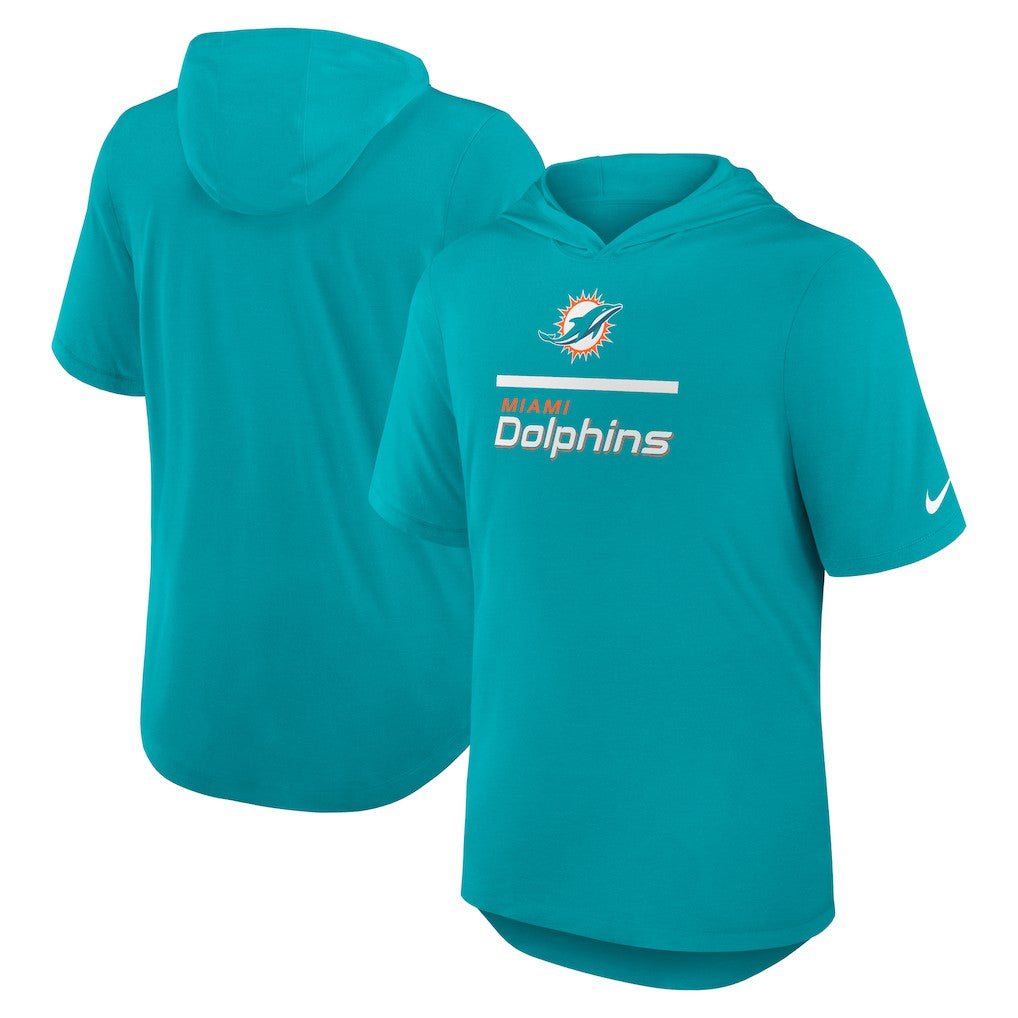 Miami Dolphins Lockup Tri-Blend Hoodie T-Shirt - Aqua Hoodies