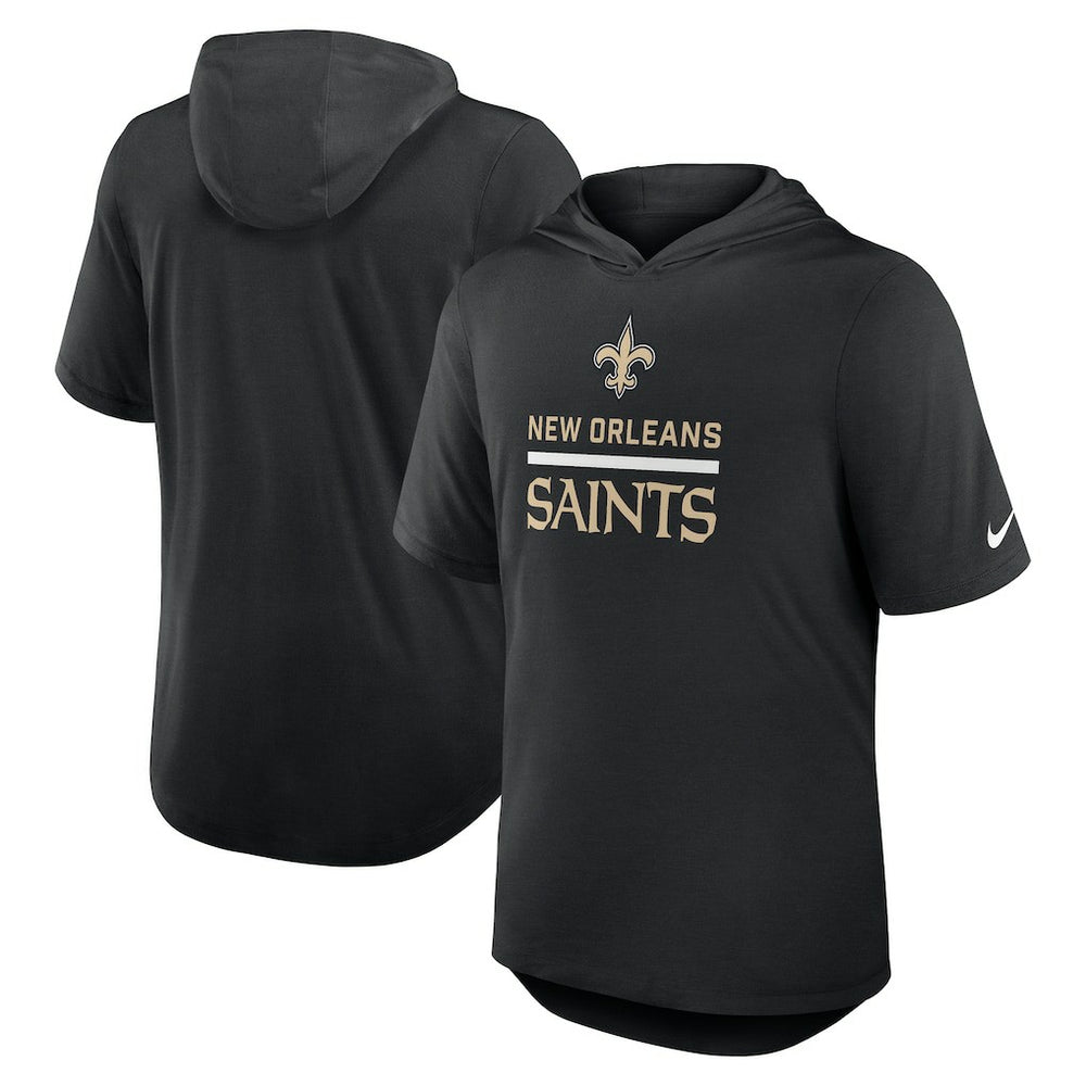 New Orleans Saints Lockup Tri-Blend Hoodie T-Shirt - Black Hoodies