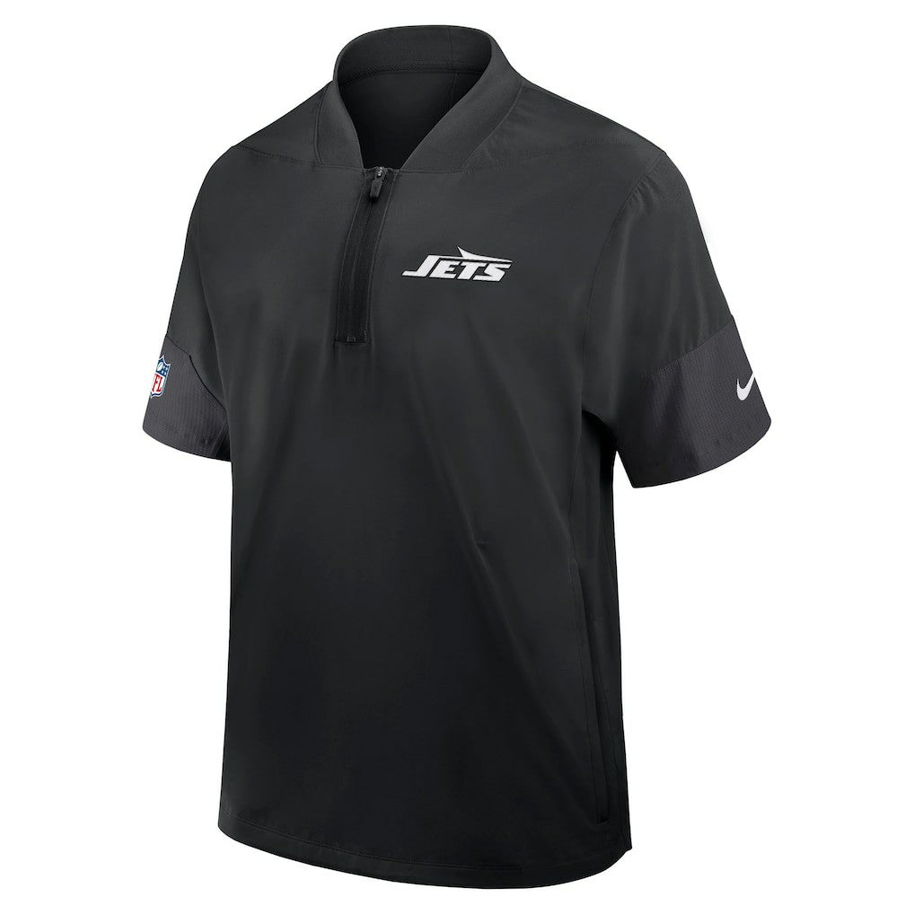 New York Jets Sideline Short Sleeve Quarter-Zip Dri-FIT Coach Jacket - Black Jackets