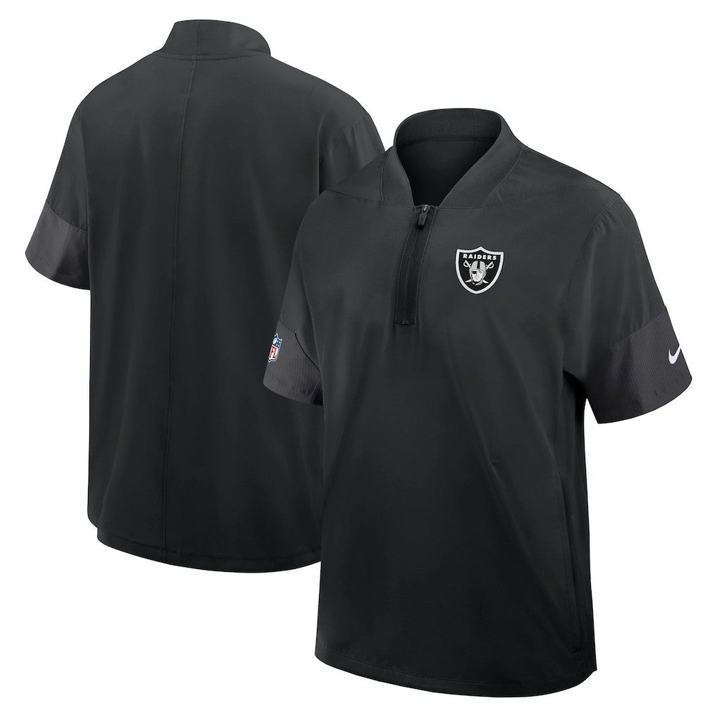 Las Vegas Raiders Sideline Short Sleeve Quarter-Zip Dri-FIT Coach Jacket - Black Jackets