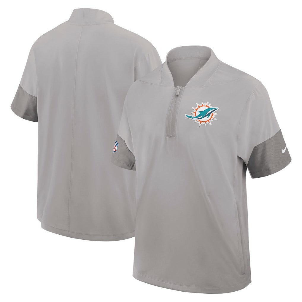 Miami Dolphins Sideline Short Sleeve Quarter-Zip Dri-FIT Coach Jacket - Gray Jackets
