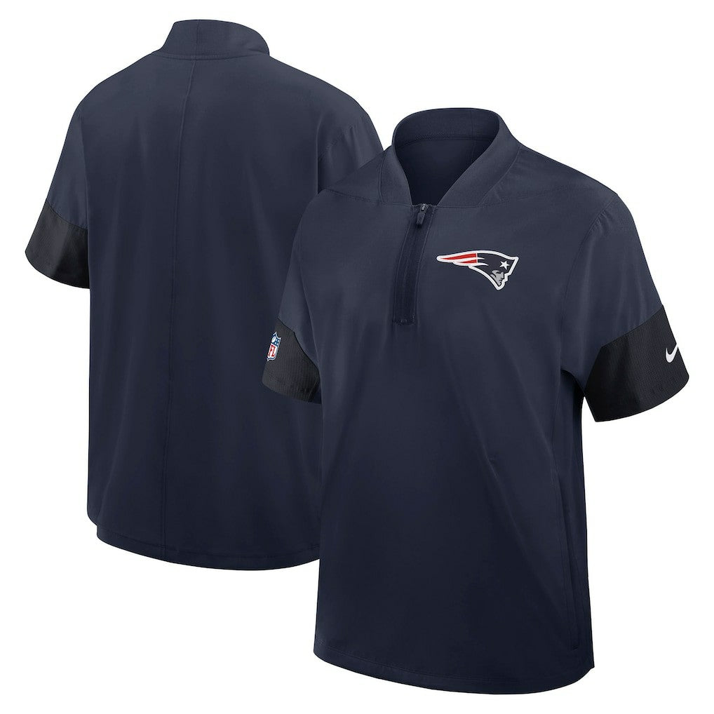 New England Patriots Sideline Short Sleeve Quarter-Zip Dri-FIT Coach Jacket - Navy Jackets