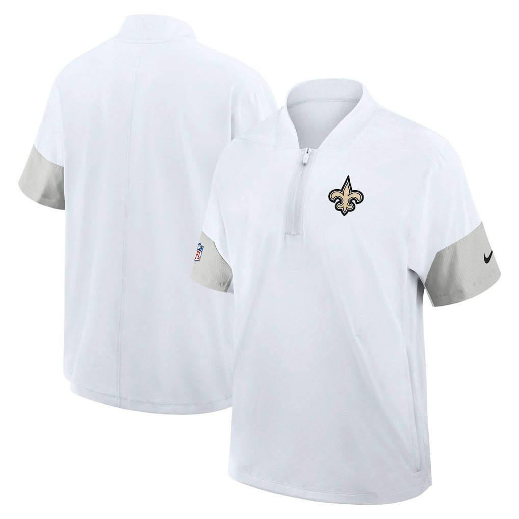 New Orleans Saints Sideline Short Sleeve Quarter-Zip Dri-FIT Coach Jacket - White Jackets