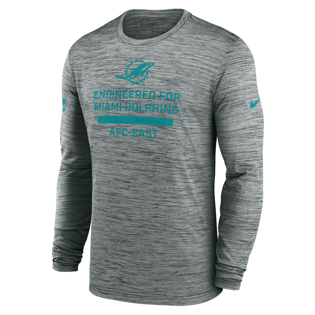 Miami Dolphins Sideline Velocity Performance Long Sleeve T-Shirt - Gray  - Gray T-shirts