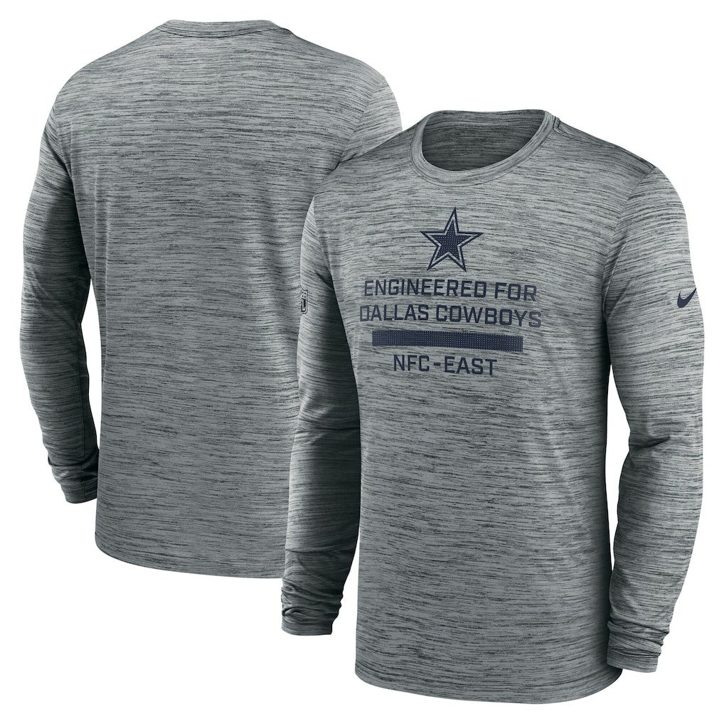 Dallas Cowboys Sideline Velocity Performance Long Sleeve T-Shirt - Gray  - Gray T-shirts