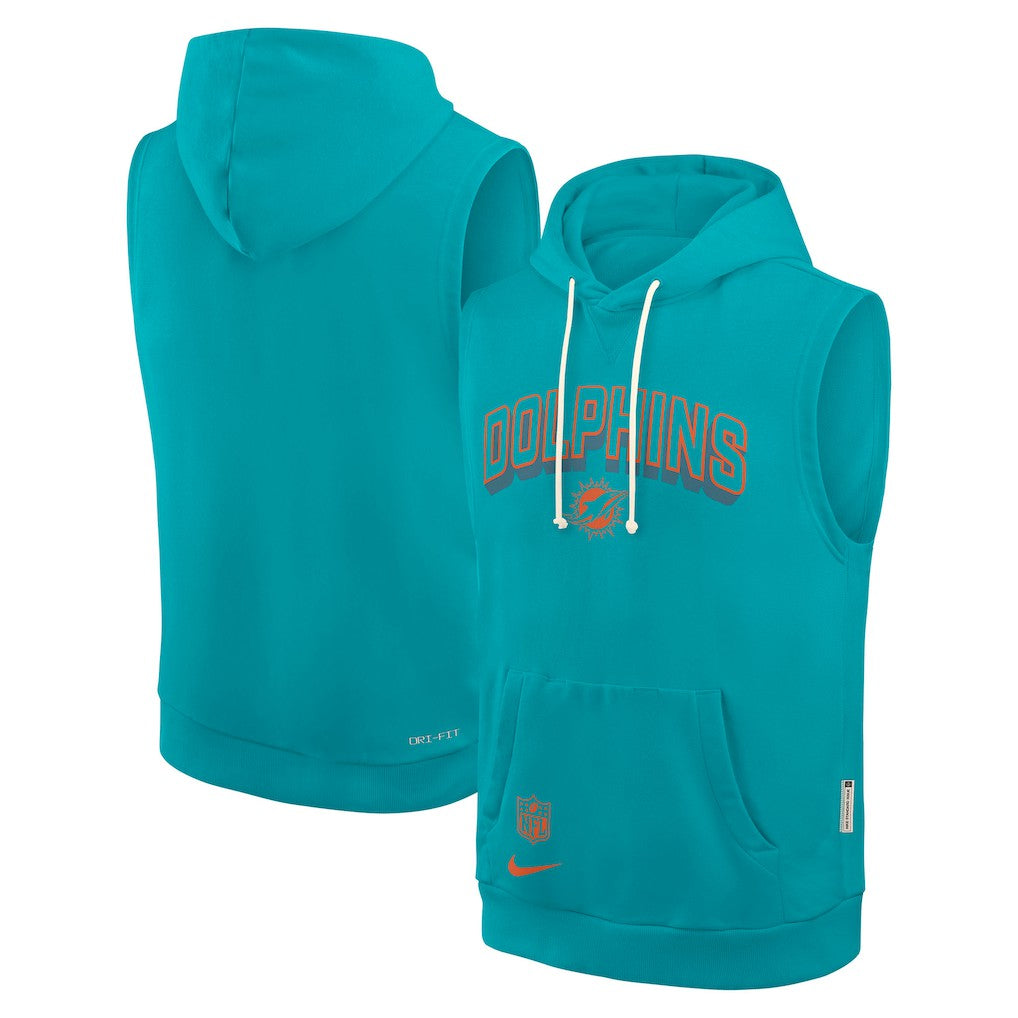 Miami Dolphins Sideline Standard Issue Dri-FIT Sleeveless Hoodie - Aqua Hoodies