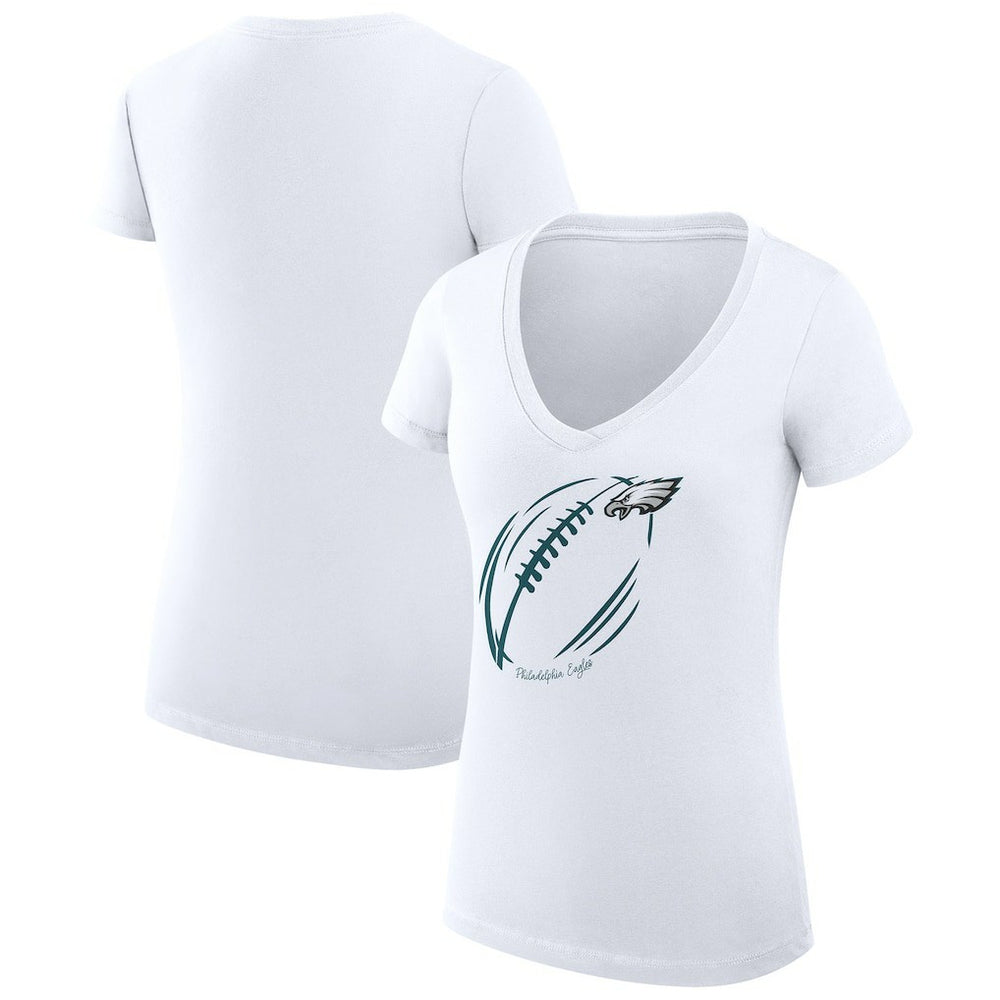 Philadelphia Eagles G-III 4Her by Carl Banks Women's Super-Slim Fit Lightweight Subtle Football V-Neck T-Shirt - White T-shirts