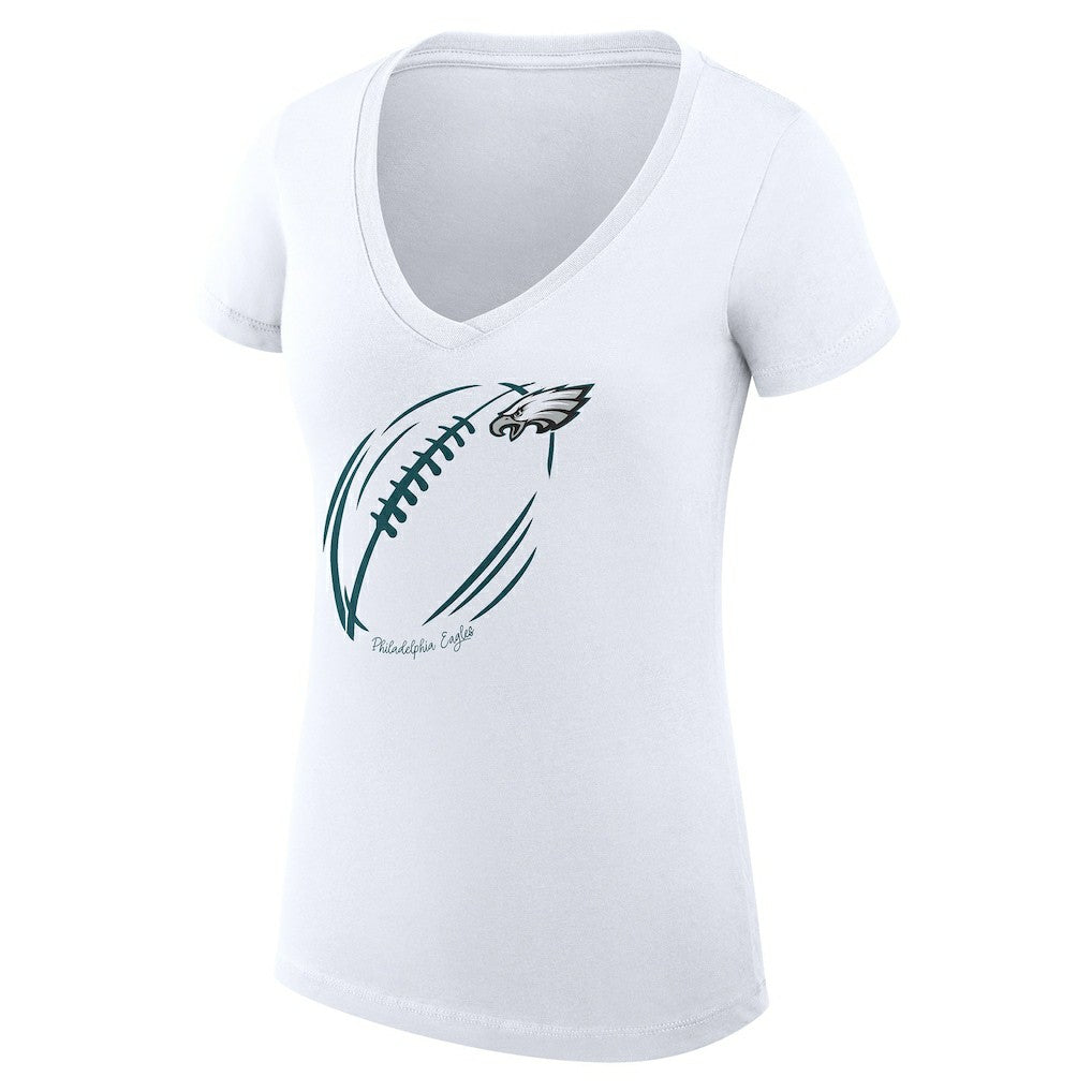 Philadelphia Eagles G-III 4Her by Carl Banks Women's Super-Slim Fit Lightweight Subtle Football V-Neck T-Shirt - White T-shirts
