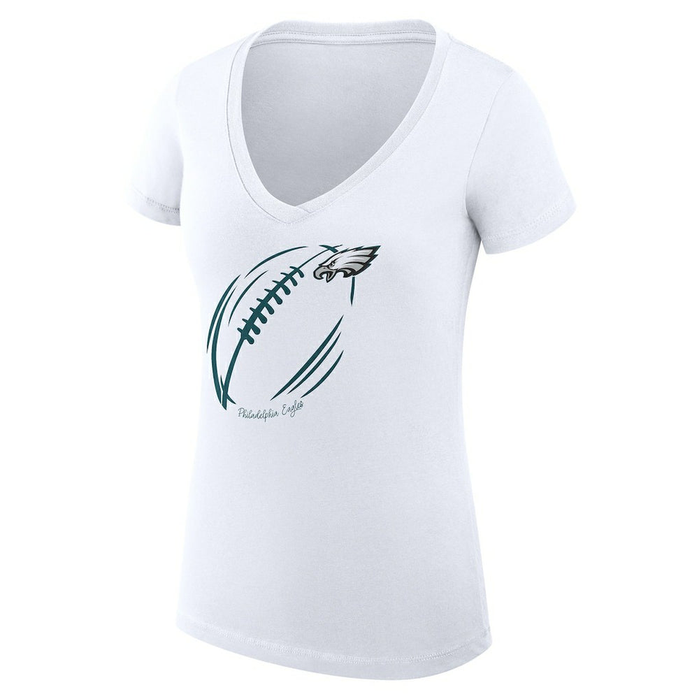 Philadelphia Eagles G-III 4Her by Carl Banks Women's Super-Slim Fit Lightweight Subtle Football V-Neck T-Shirt - White T-shirts