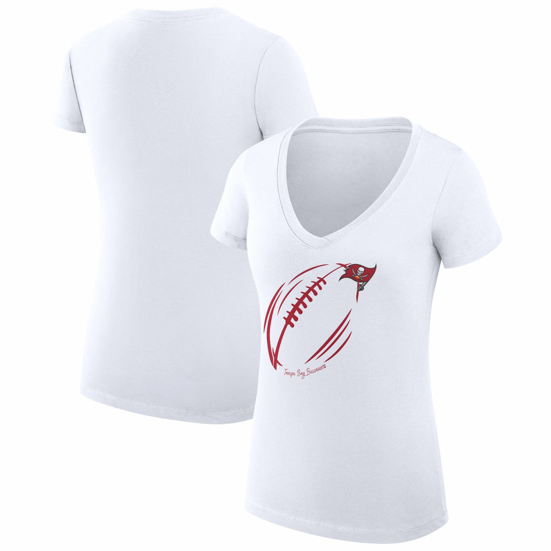 Tampa Bay Buccaneers G-III 4Her by Carl Banks Women's Super-Slim Fit Lightweight Subtle Football V-Neck T-Shirt - White T-shirts