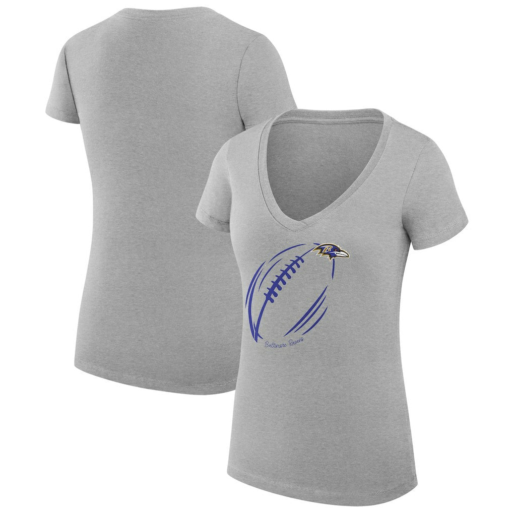Baltimore Ravens G-III 4Her by Carl Banks Women's Super-Slim Fit Lightweight Subtle Football V-Neck T-Shirt - Heather Gray T-shirts