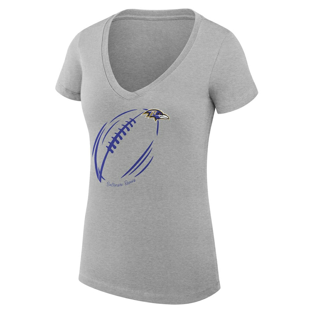 Baltimore Ravens G-III 4Her by Carl Banks Women's Super-Slim Fit Lightweight Subtle Football V-Neck T-Shirt - Heather Gray T-shirts