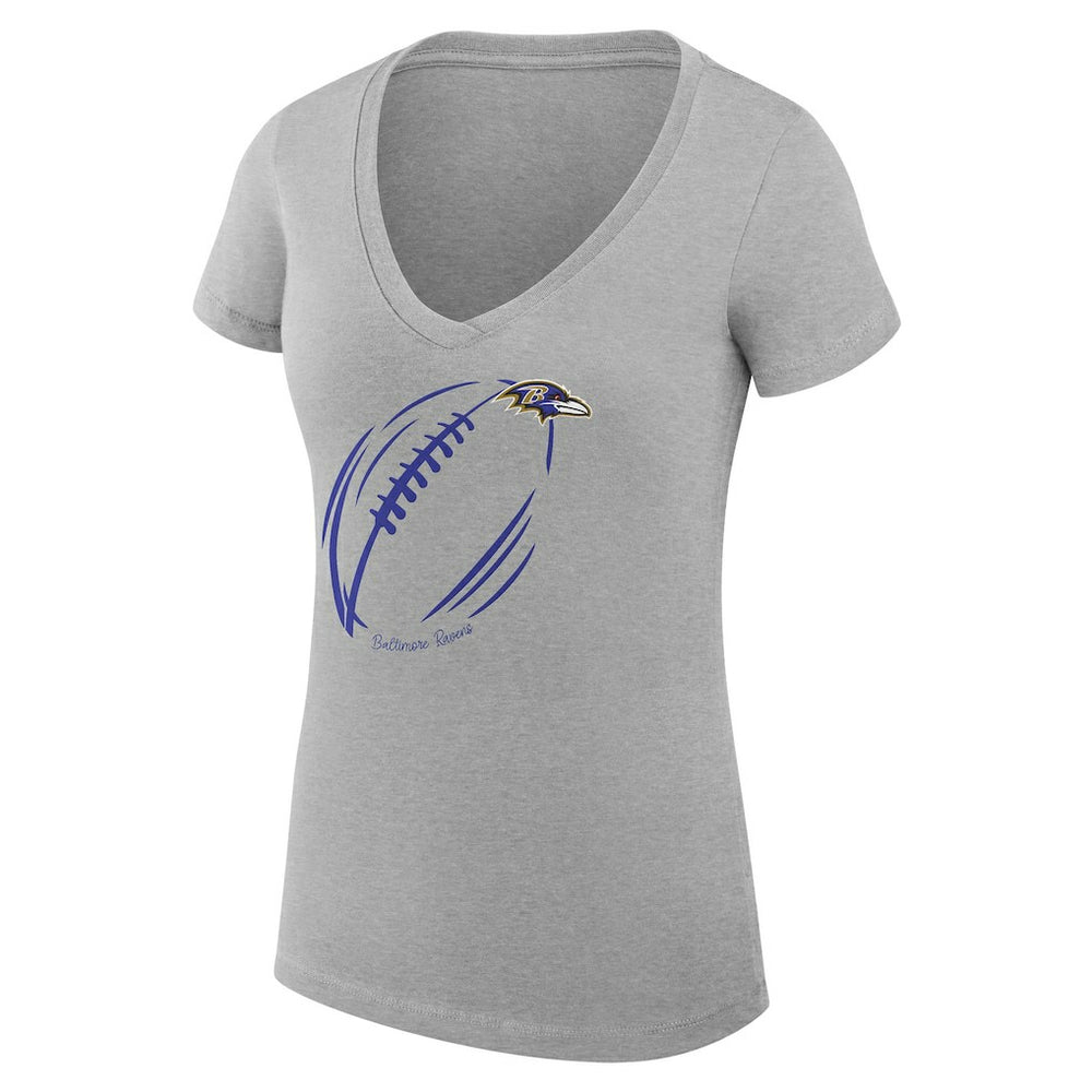 Baltimore Ravens G-III 4Her by Carl Banks Women's Super-Slim Fit Lightweight Subtle Football V-Neck T-Shirt - Heather Gray T-shirts