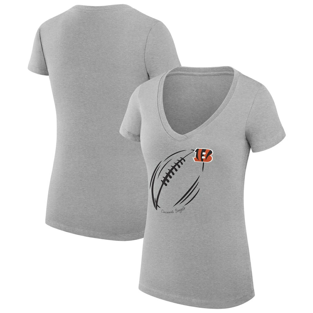 Cincinnati Bengals G-III 4Her by Carl Banks Women's Super-Slim Fit Lightweight Subtle Football V-Neck T-Shirt - Heather Gray T-shirts