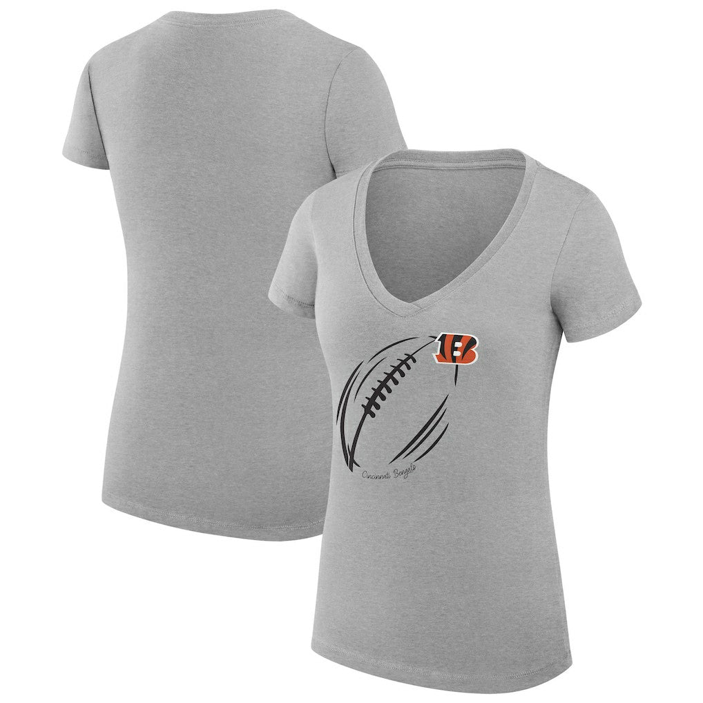 Cincinnati Bengals G-III 4Her by Carl Banks Women's Super-Slim Fit Lightweight Subtle Football V-Neck T-Shirt - Heather Gray T-shirts