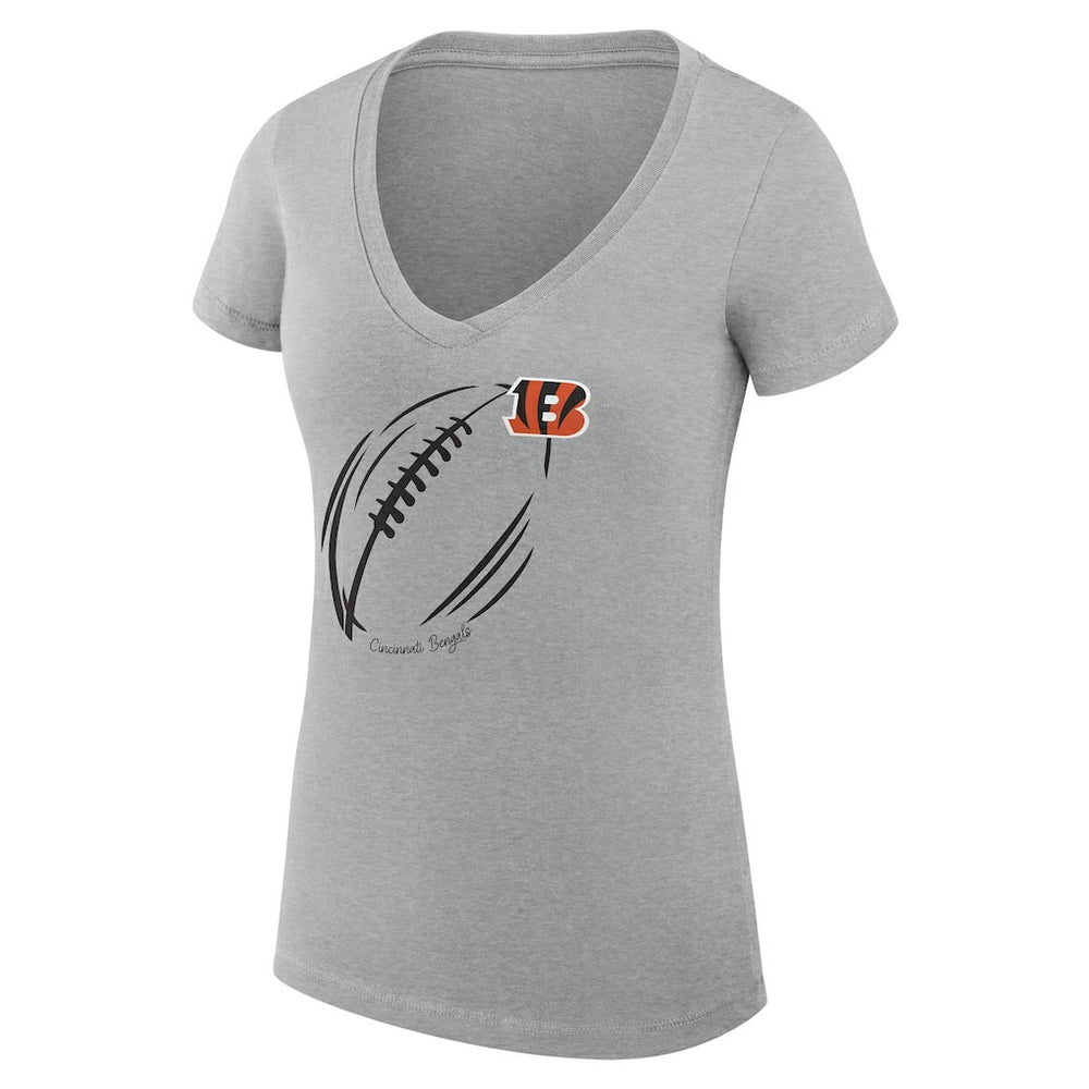 Cincinnati Bengals G-III 4Her by Carl Banks Women's Super-Slim Fit Lightweight Subtle Football V-Neck T-Shirt - Heather Gray T-shirts