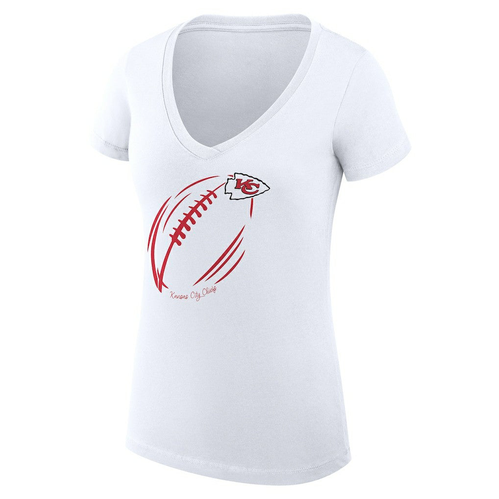Kansas City Chiefs G-III 4Her by Carl Banks Women's Super-Slim Fit Lightweight Subtle Football V-Neck T-Shirt - White T-shirts