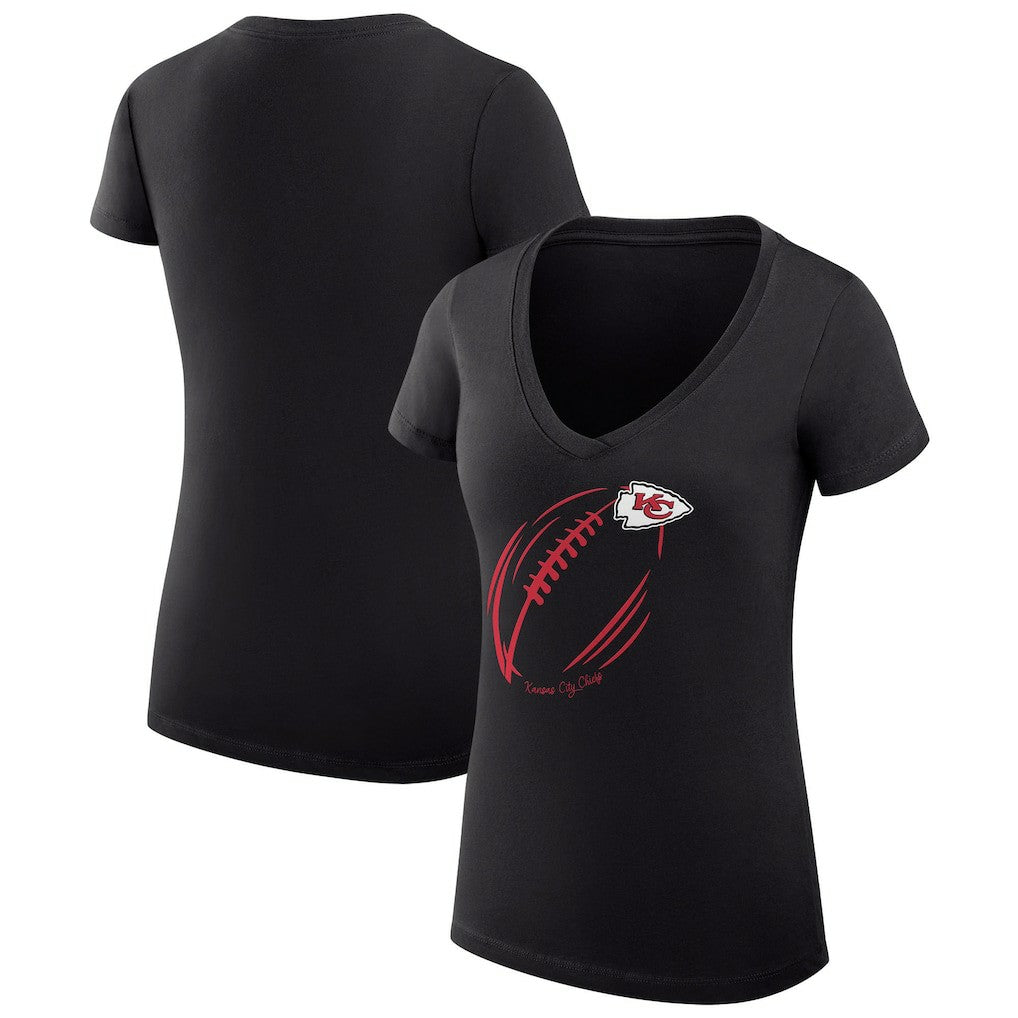 Kansas City Chiefs G-III 4Her by Carl Banks Women's Super-Slim Fit Lightweight Subtle Football V-Neck T-Shirt - Black T-shirts