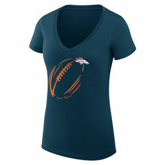 Denver Broncos G-III 4Her by Carl Banks Women's Super-Slim Fit Lightweight Subtle Football V-Neck T-Shirt - Navy T-shirts