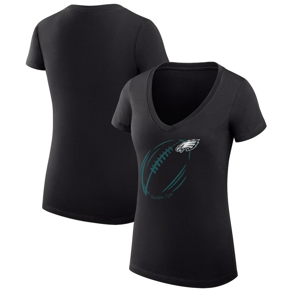 Philadelphia Eagles G-III 4Her by Carl Banks Women's Super-Slim Fit Lightweight Subtle Football V-Neck T-Shirt - Black T-shirts