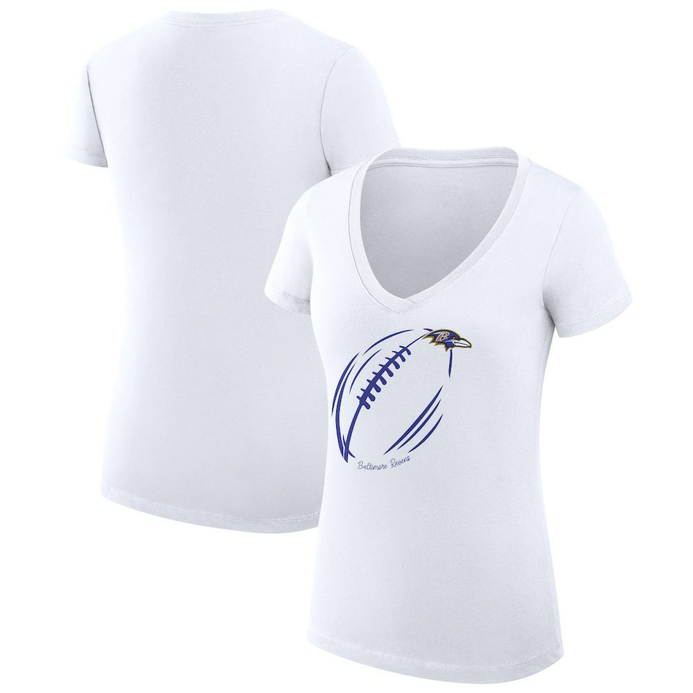 Baltimore Ravens G-III 4Her by Carl Banks Women's Super-Slim Fit Lightweight Subtle Football V-Neck T-Shirt - White T-shirts