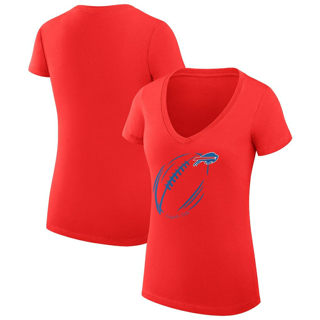 Buffalo Bills G-III 4Her by Carl Banks Women's Super-Slim Fit Lightweight Subtle Football V-Neck T-Shirt - Red T-shirts