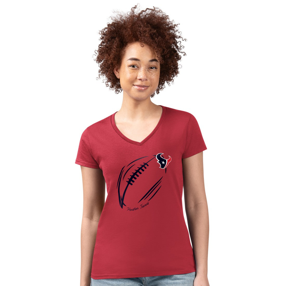 Houston Texans G-III 4Her by Carl Banks Women's Super-Slim Fit Lightweight Subtle Football V-Neck T-Shirt - Red T-shirts