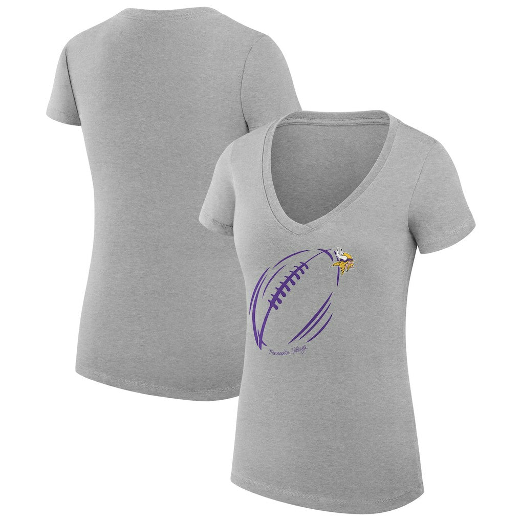 Minnesota Vikings G-III 4Her by Carl Banks Women's Super-Slim Fit Lightweight Subtle Football V-Neck T-Shirt - Heather Gray T-shirts