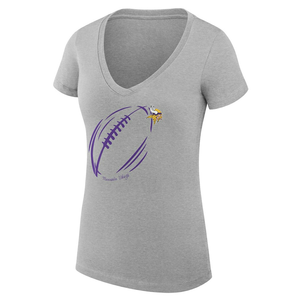Minnesota Vikings G-III 4Her by Carl Banks Women's Super-Slim Fit Lightweight Subtle Football V-Neck T-Shirt - Heather Gray T-shirts