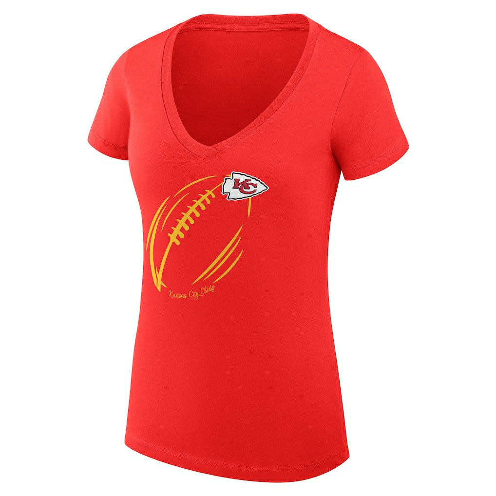 Kansas City Chiefs G-III 4Her by Carl Banks Women's Super-Slim Fit Lightweight Subtle Football V-Neck T-Shirt - Red T-shirts