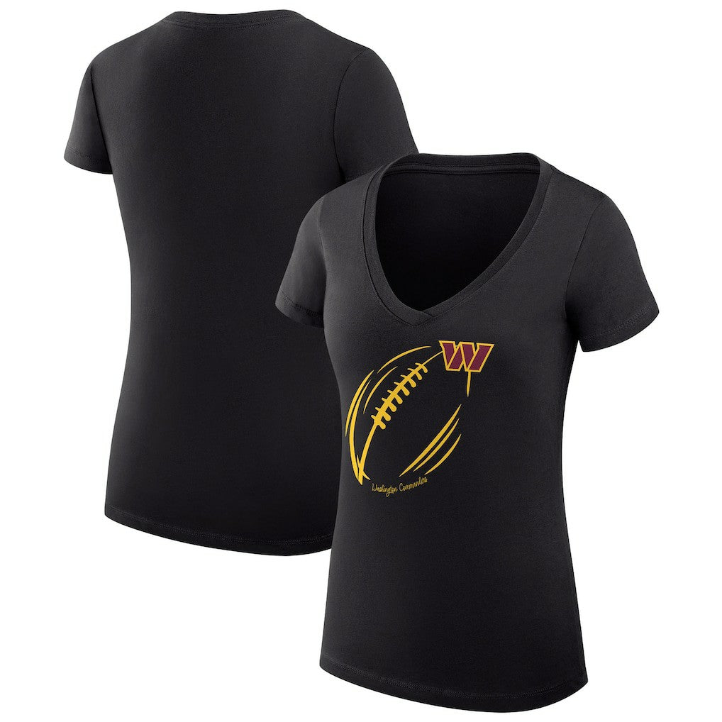 Washington Commanders G-III 4Her by Carl Banks Women's Super-Slim Fit Lightweight Subtle Football V-Neck T-Shirt - Black T-shirts