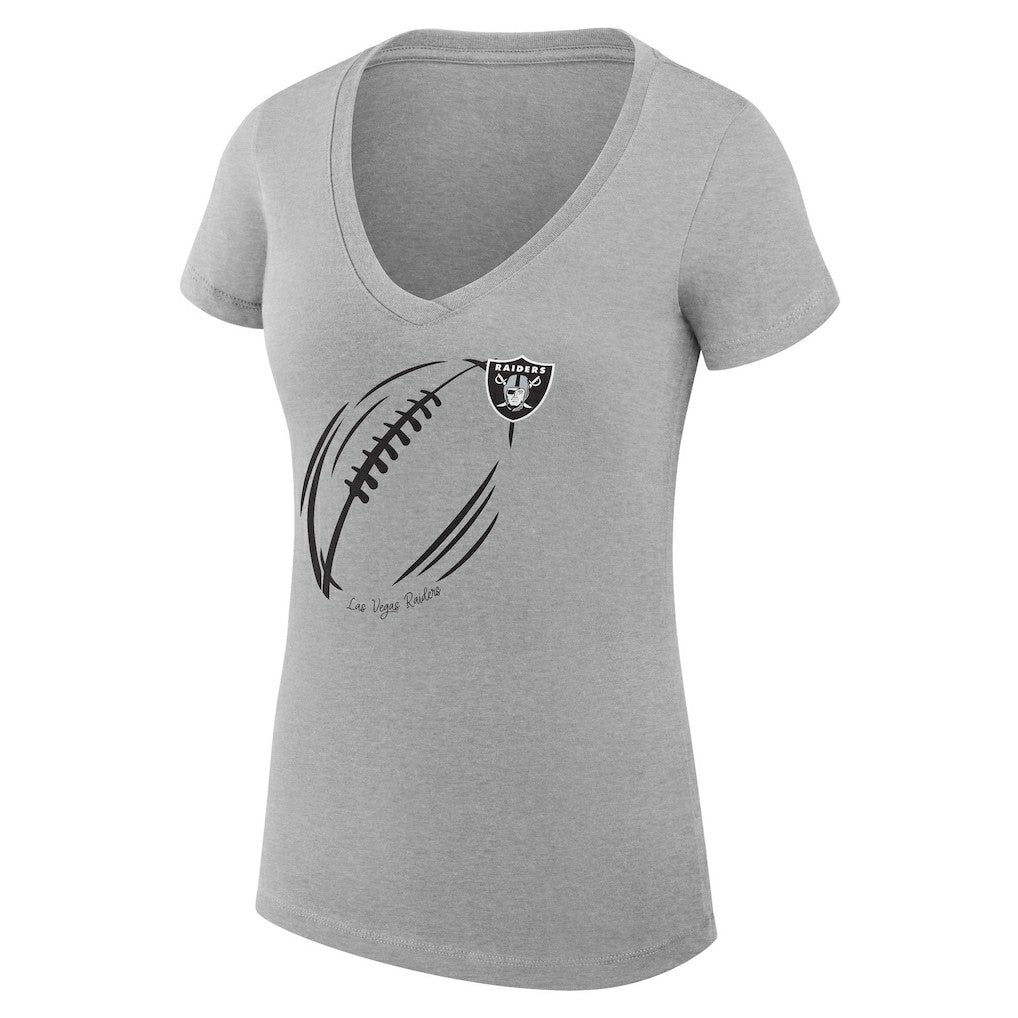 Las Vegas Raiders G-III 4Her by Carl Banks Women's Super-Slim Fit Lightweight Subtle Football V-Neck T-Shirt - Heather Gray T-shirts