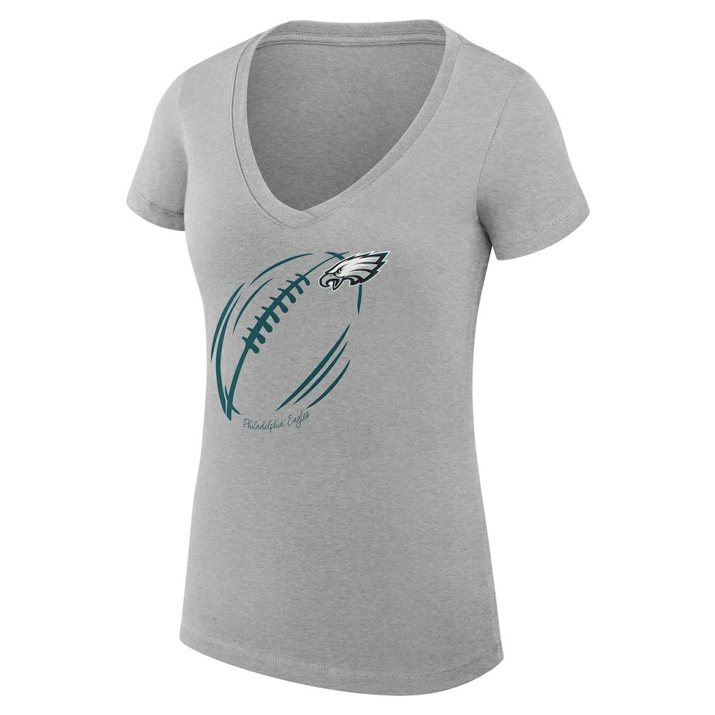 Philadelphia Eagles G-III 4Her by Carl Banks Women's Super-Slim Fit Lightweight Subtle Football V-Neck T-Shirt - Heather Gray T-shirts