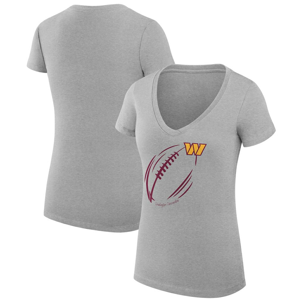 Washington Commanders G-III 4Her by Carl Banks Women's Super-Slim Fit Lightweight Subtle Football V-Neck T-Shirt - Heather Gray T-shirts