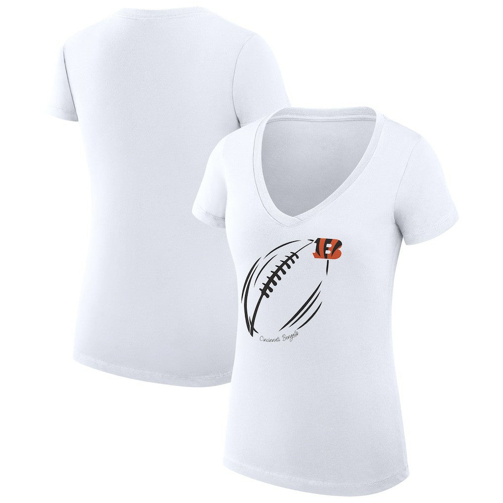 Cincinnati Bengals G-III 4Her by Carl Banks Women's Super-Slim Fit Lightweight Subtle Football V-Neck T-Shirt - White T-shirts