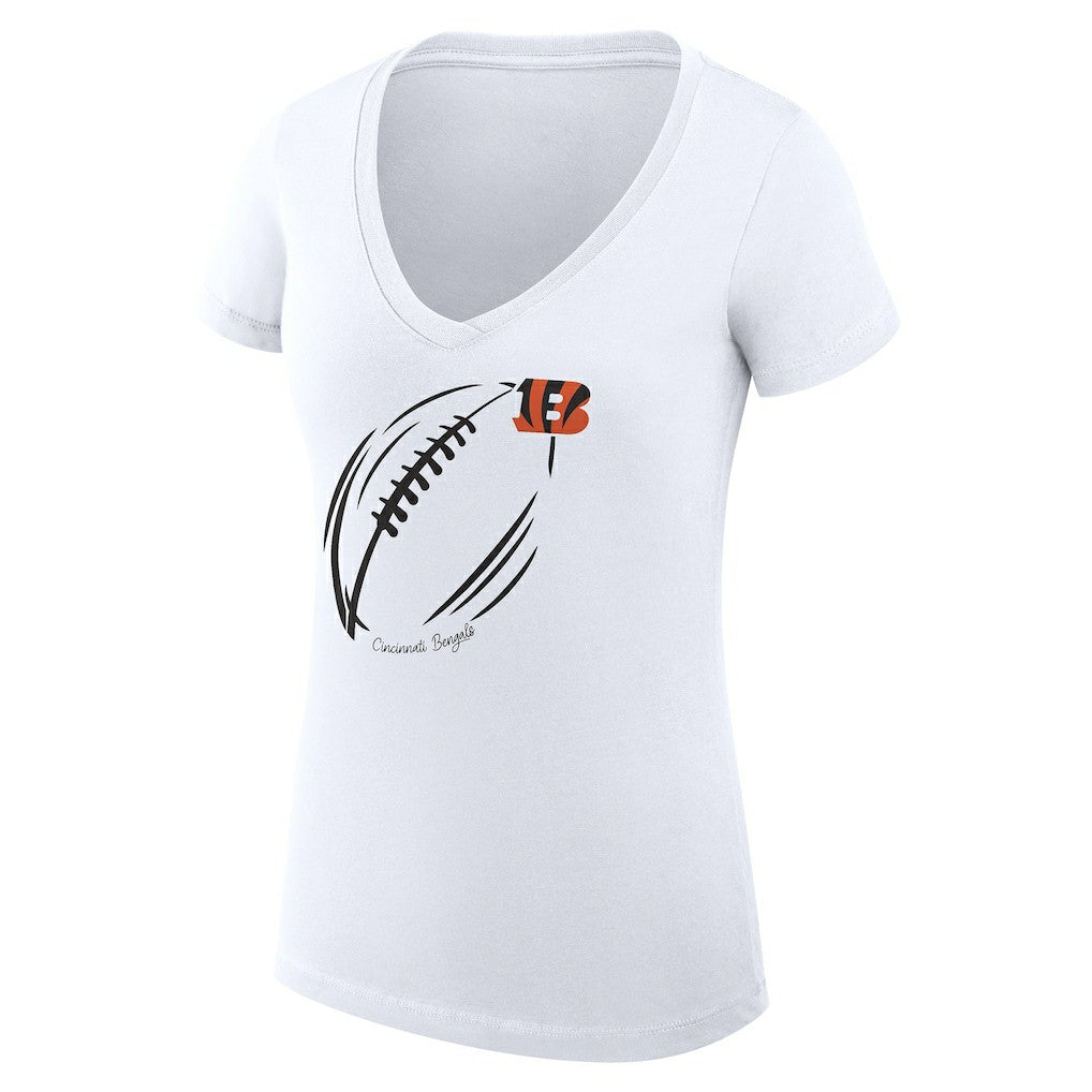 Cincinnati Bengals G-III 4Her by Carl Banks Women's Super-Slim Fit Lightweight Subtle Football V-Neck T-Shirt - White T-shirts