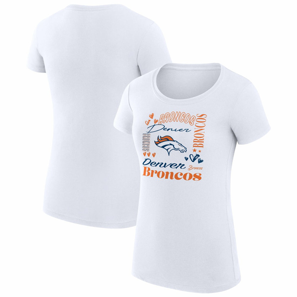 Denver Broncos G-III 4Her by Carl Banks Women's Super-Slim Fit Lightweight Collage Team T-Shirt - White T-shirts