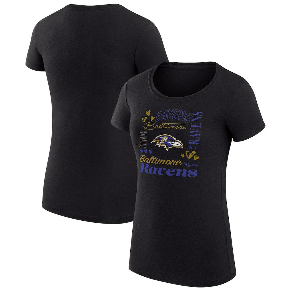 Baltimore Ravens G-III 4Her by Carl Banks Women's Super-Slim Fit Lightweight Collage Team T-Shirt - Black T-shirts