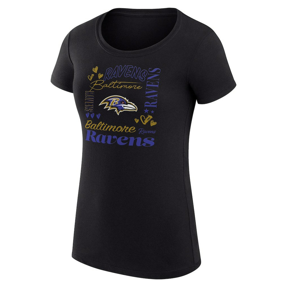 Baltimore Ravens G-III 4Her by Carl Banks Women's Super-Slim Fit Lightweight Collage Team T-Shirt - Black T-shirts