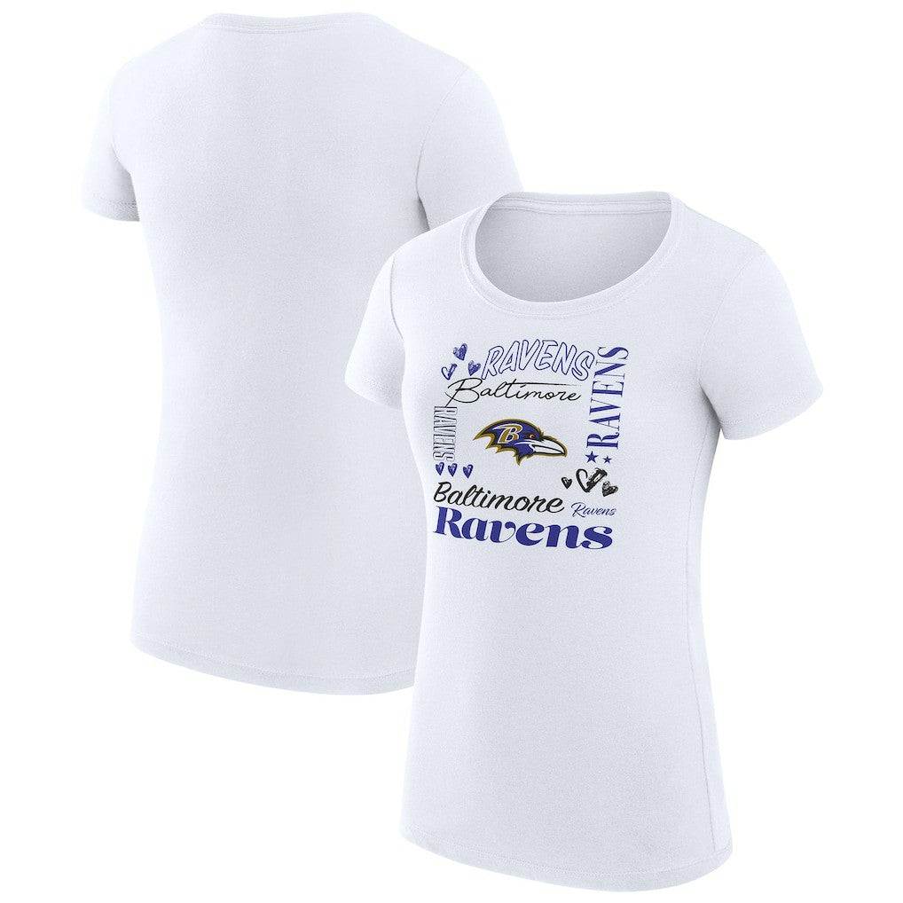 Baltimore Ravens G-III 4Her by Carl Banks Women's Super-Slim Fit Lightweight Collage Team T-Shirt - White T-shirts
