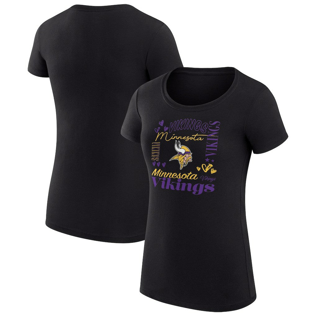 Minnesota Vikings G-III 4Her by Carl Banks Women's Super-Slim Fit Lightweight Collage Team T-Shirt - Black T-shirts