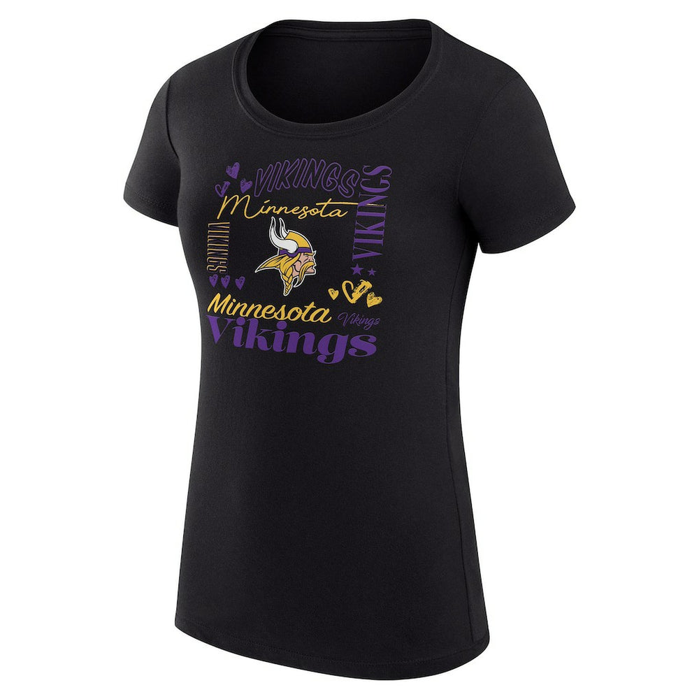 Minnesota Vikings G-III 4Her by Carl Banks Women's Super-Slim Fit Lightweight Collage Team T-Shirt - Black T-shirts