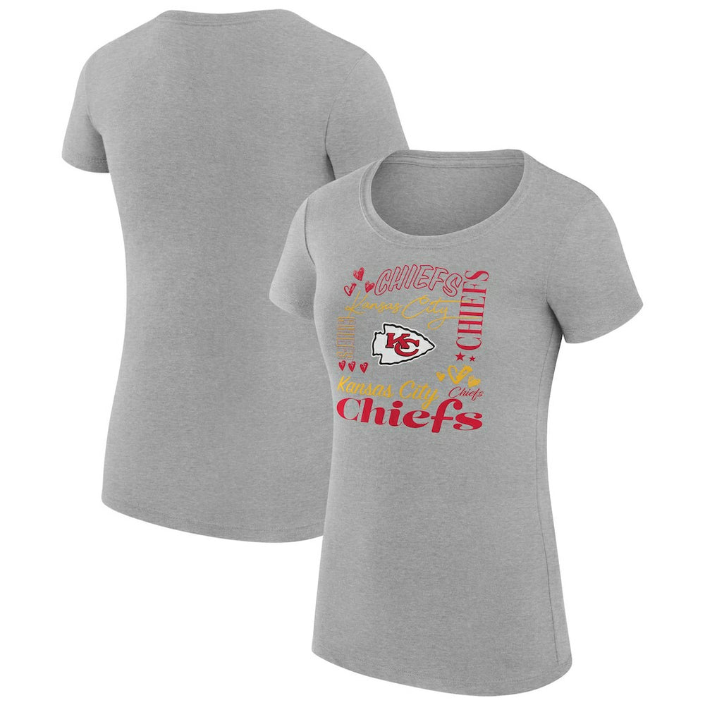 Kansas City Chiefs G-III 4Her by Carl Banks Women's Super-Slim Fit Lightweight Collage Team T-Shirt - Heather Gray T-shirts