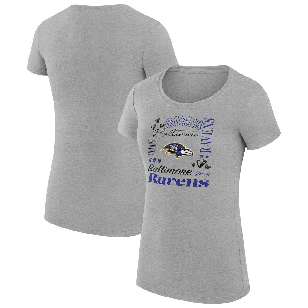 Baltimore Ravens G-III 4Her by Carl Banks Women's Super-Slim Fit Lightweight Collage Team T-Shirt - Heather Gray T-shirts